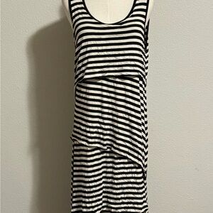 Vintage Design History Striped Stretch Dress Womens L Black White Retro Elegant